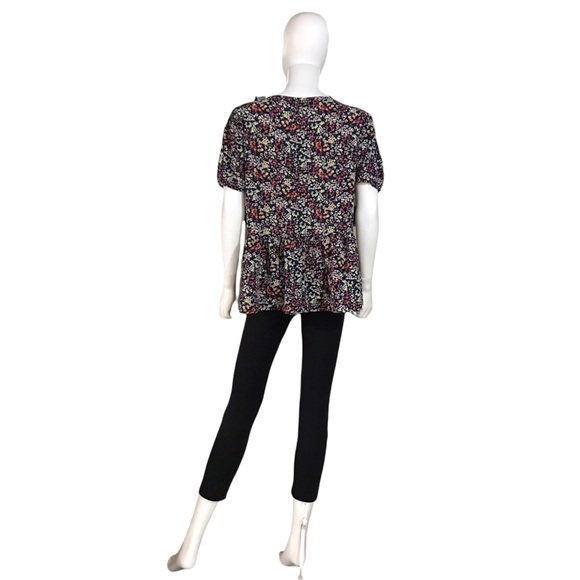W5 Black Floral Peplum Top - Picture 2 of 7